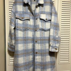 Lulu's Blue and White Plaid Pea Coat